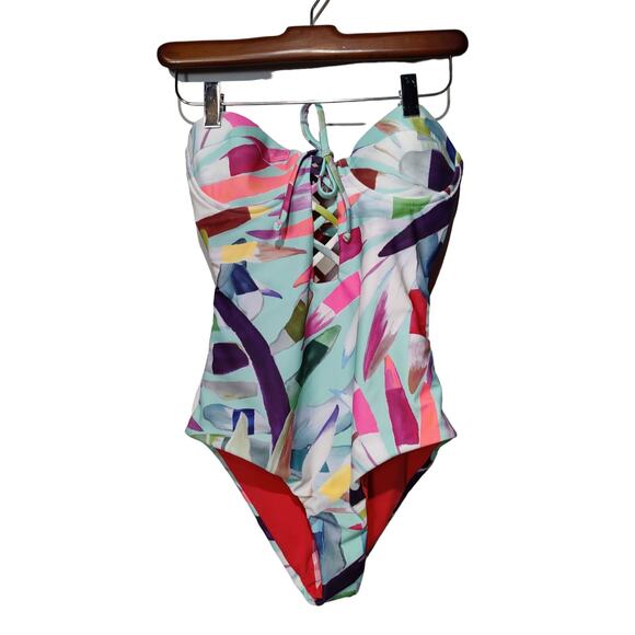 NWOT Mara Hoffman Sz S Marimba Lattice One Piece Swimsuit Strapless Cut Out - Picture 1 of 8